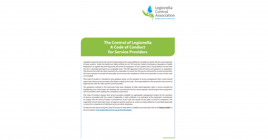 The Control of Legionella - A Code of Conduct for Service Providers